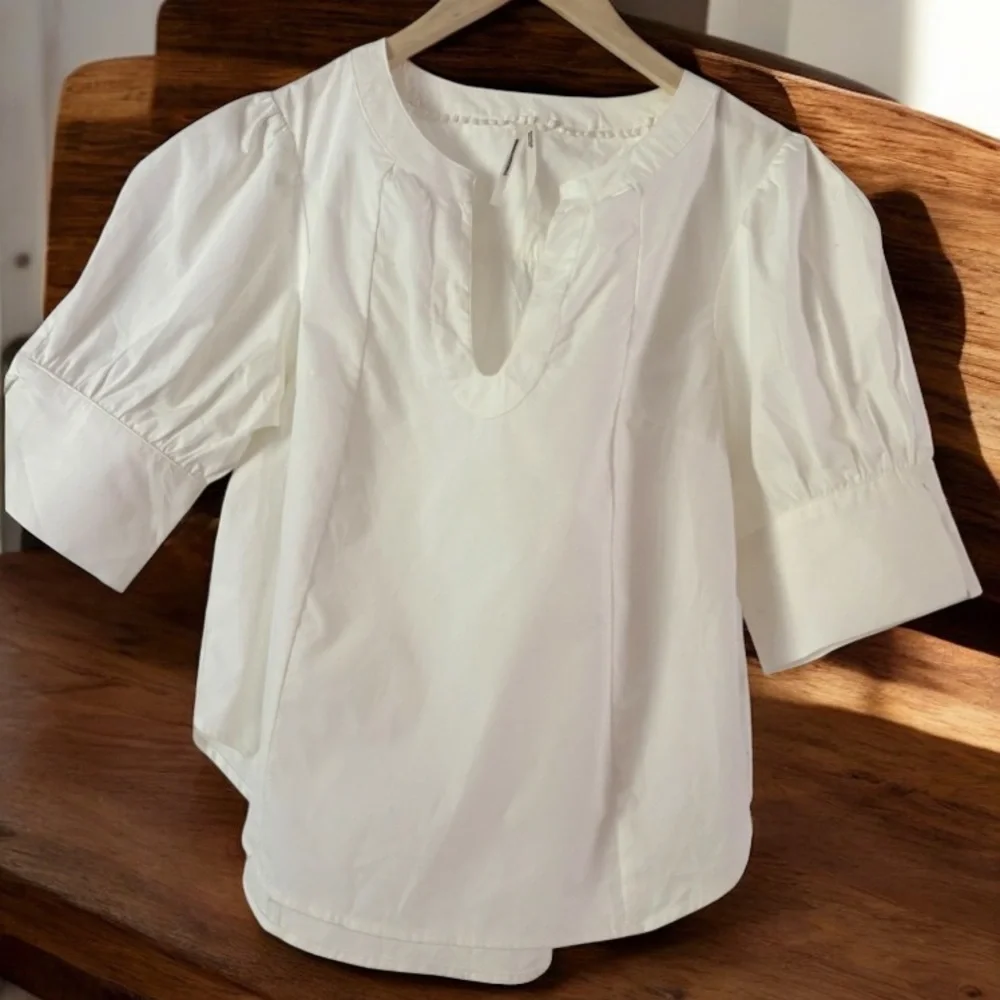 Anthropologie Plain Puff-Sleeve Blouse, White NWOT
